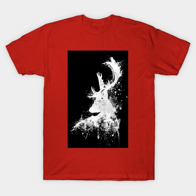 Black and White Deer Head Watercolor Silhouette - Reversed Colors T-Shirt by Marian Voicu